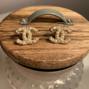 Authentic Chanel Pearl CC Stud Earrings